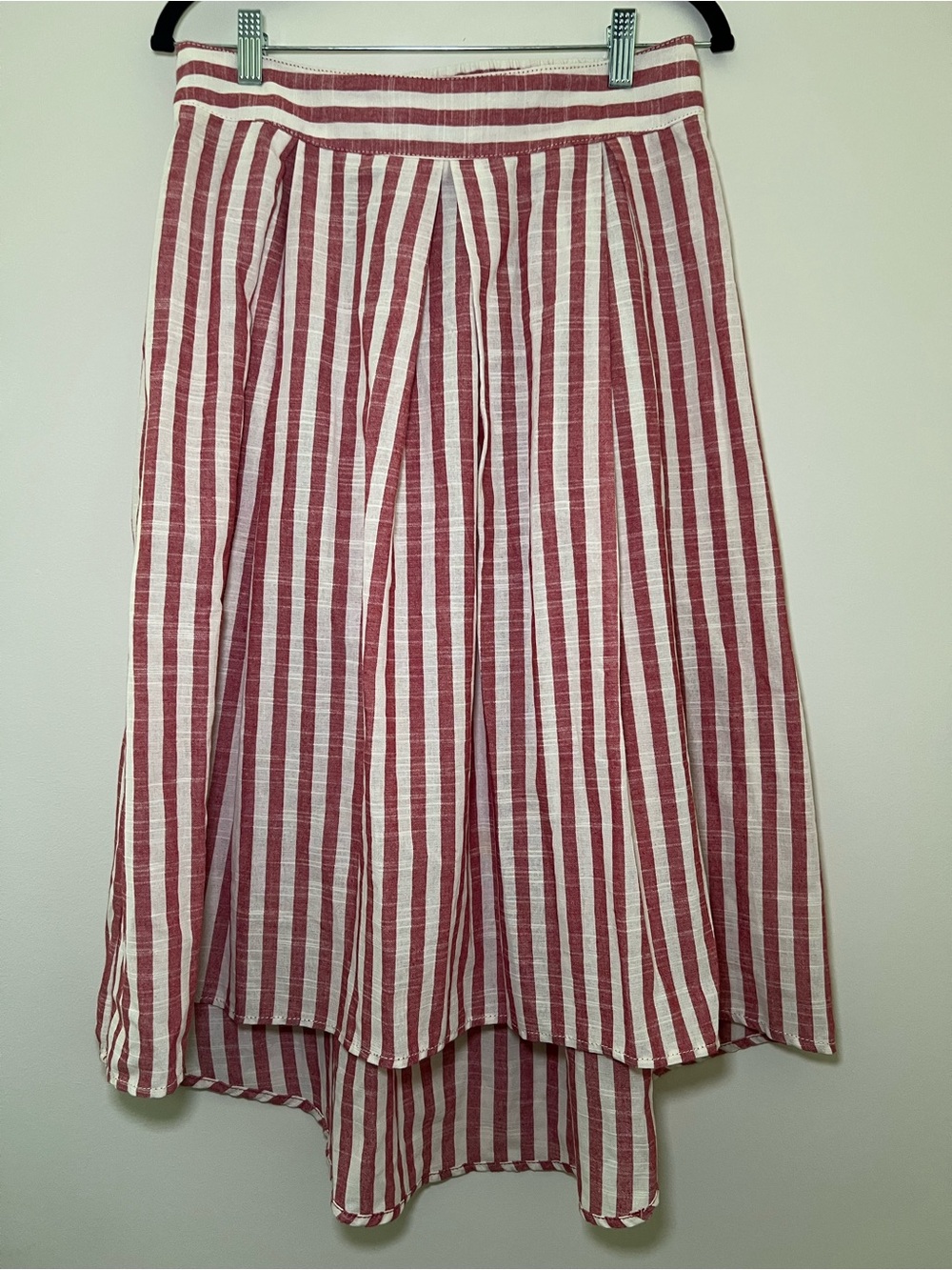 Max Studio Asymmetrical Cotton Blend Red Stripe Elastic Waist Skirt